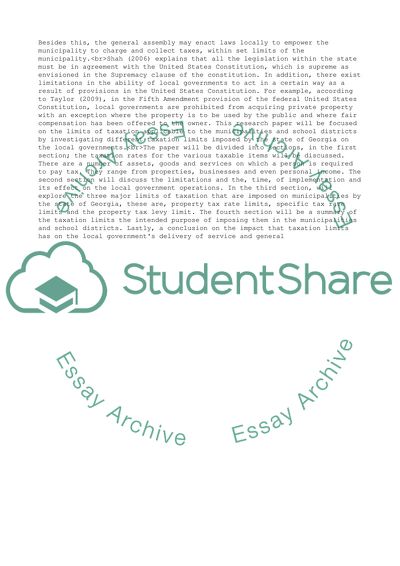 Taxation Limits on Local Governments, Municipalities and School Districts in the State of Georgia