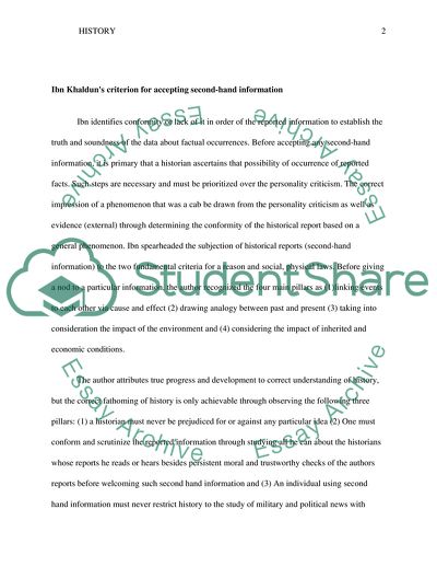 Ibn Khalduns Criterion for Accepting Second-Hand Information