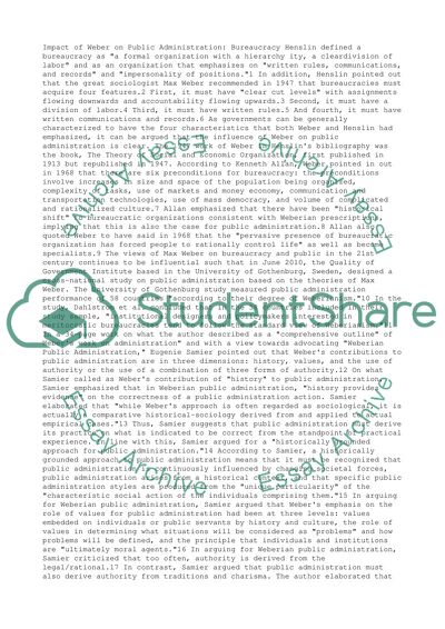 Impact of Weber on Public Administration: Bureaucracy