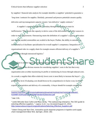 Critical Factors that Influence Supplier Selection