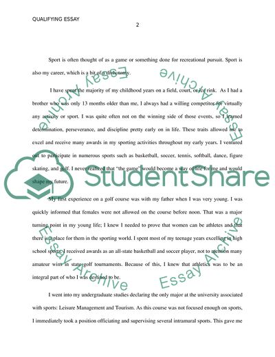 Qualifying Essay for Doctor of Education in Sports Management