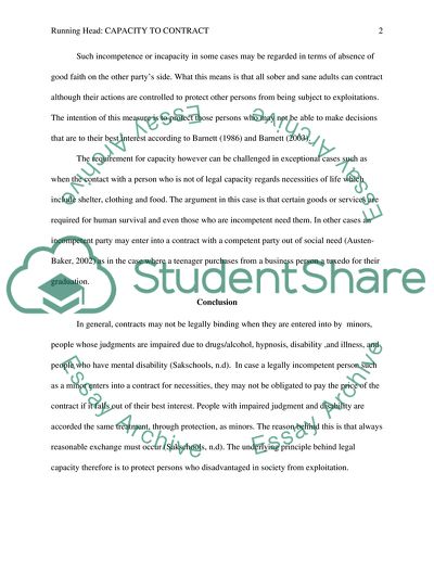 Capacity to contract is a concept meant to protect those who are disadvantaged in the society Explain