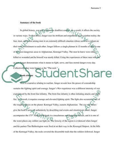 Book Report on War by Sebastian Junger