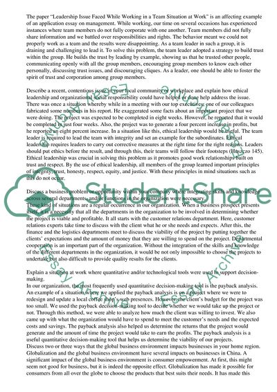 Leadership Issue Faced While Working in a Team Situation at Work