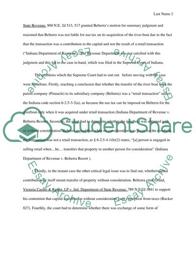 Business Law Case: Indiana Department of Revenue v. Belterra Resort Indiana LLC