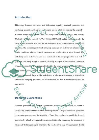 The Issues and Differences Regarding Demand Guarantees and Suretyship Guarantees