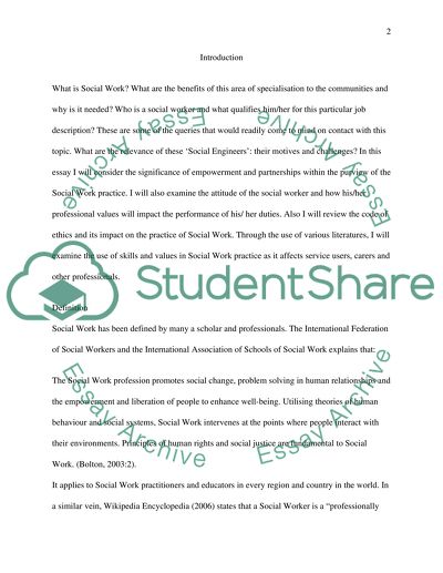 The Use of Skills and Values in Social Work