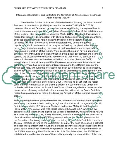 Crisis Afflicting the Formation of Association of Southeast Asian Nations