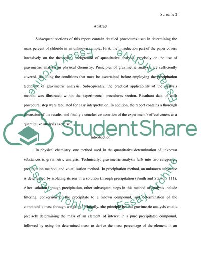 Use of Gravimetric Analysis in Determining Mass Percent of Unknown Chloride
