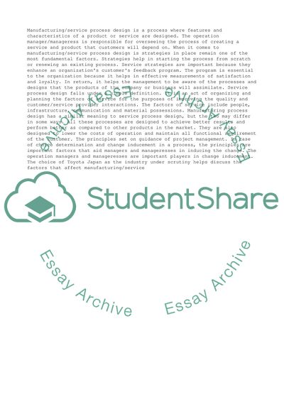 The Manufacturing and Service Process Design