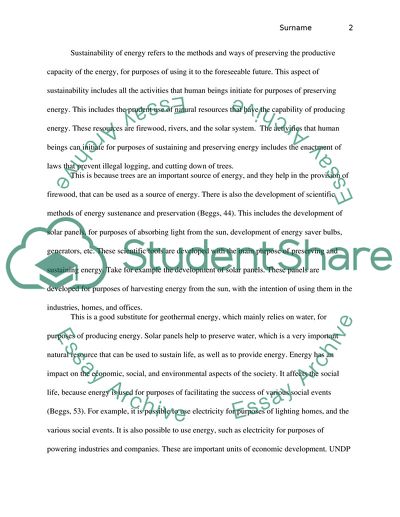 Sustainability with Different Energy Sources