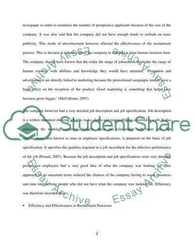 Efficiency and Effectiveness of Recruitment Method and Process
