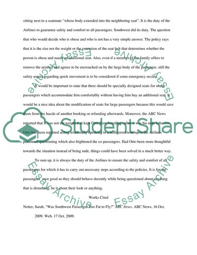 Issue of obesity and airlines policy