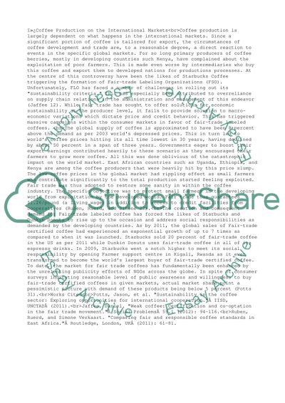 Coffee Production on the International Markets