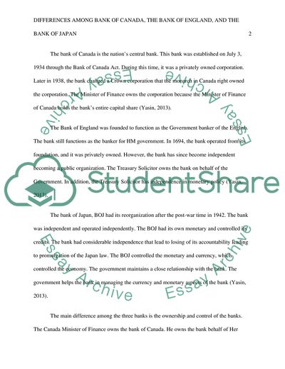 Differences among Bank of Canada, the Bank of England, and the Bank of Japan