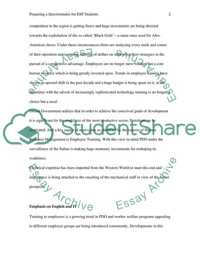 Preparing a Questionnaire for ESP Students