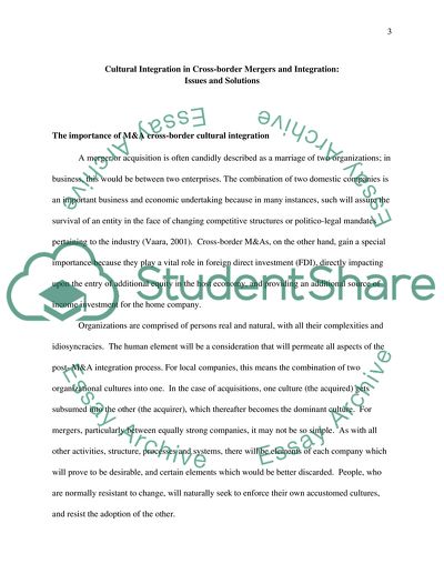 Cultural Integration in Cross Border Mergers