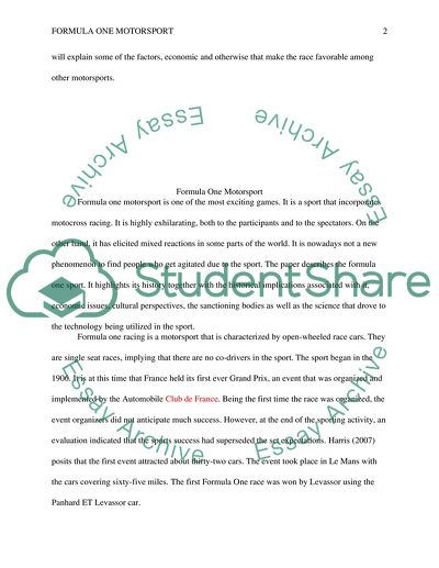 The Formula One Motorsport