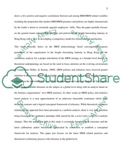 Corporate People Development Planning Process for Freight Forwarding Industry in Hong Kong