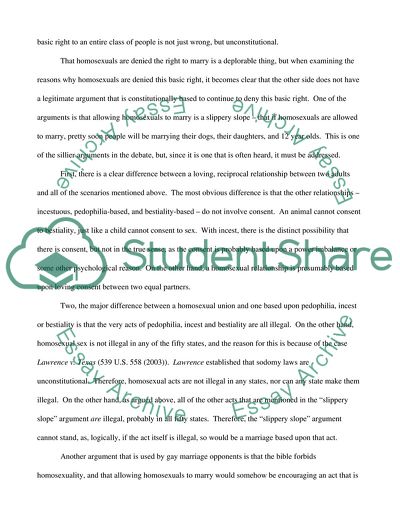 What Arguments Can Stand in a Constitutional Analysis of Gay Marriage Laws