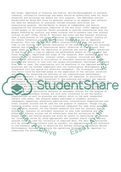 Red Cross: Importance of Planning and Control