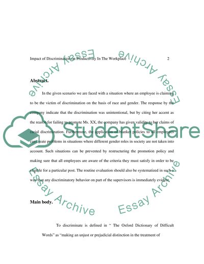 Impact of Discrimination on Productivity in the Work Place