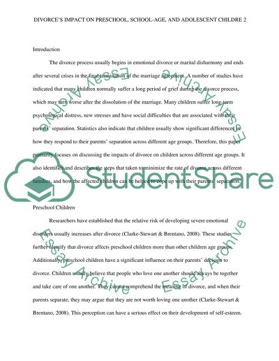 Divorces Impact on Preschool, School-Age, and Adolescent Children