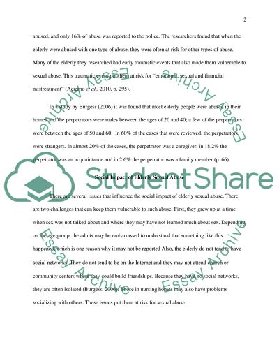 Social, Economic and Family Impact of Elderly Sexual Abuse in the U.S