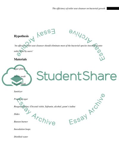 The Efficiency of Toilet Seat Cleanser on Bacterial Growth