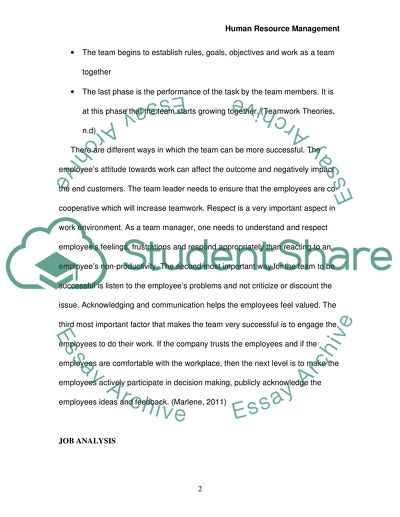 Teamwork Aspects in Human Resource Management