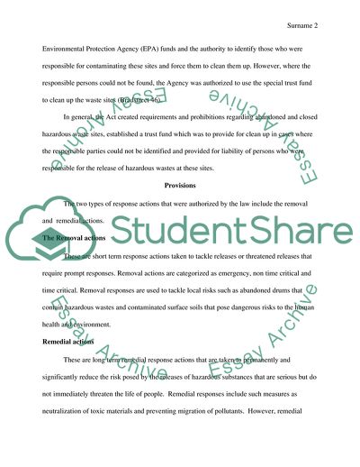 Comprehensive Environmental Response Compensation and Liability Act: the Environment and Human Health