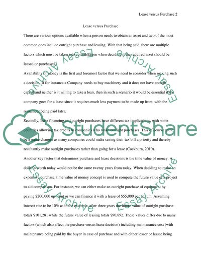 Comparing Leasing Versus Purchasing