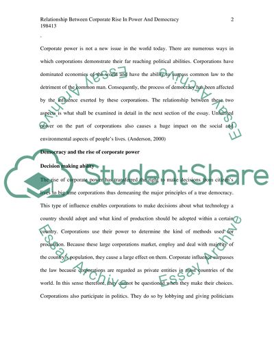 Relationship between Corporate Rise in Power and Democracy