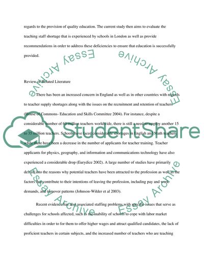 Towards the Evaluation of the Teaching Staff Shortage in London Schools