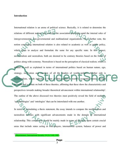 Neoliberalism and Neorealism Theories Used in International Relations