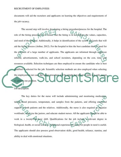 Recruitment of Employees: Nurse