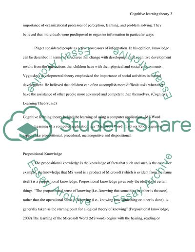 Using cognitive learning theory to explain what is involved in learning in particular learning activity