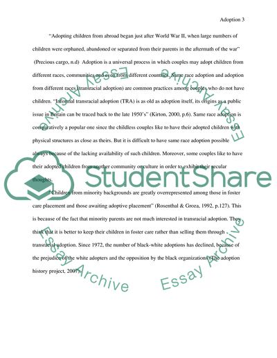 Adoption: Effect of Transracial and Intercountry Adoption on Young People