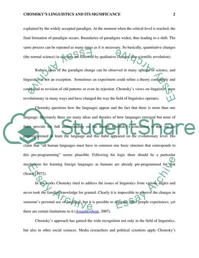 Chomskys Linguistics, Popperian Way of Doing Science, and Kuhns Ideas of the Paradigm Change