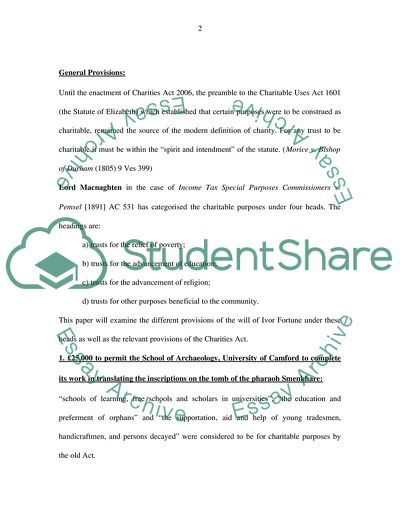 Trusts and Charities: Validity of Ivor Fortunes Provisions in his Will