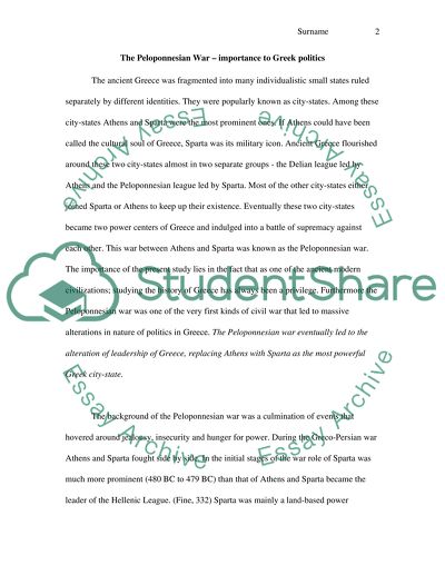 The Peloponnesian War - Importance to Greek Politics