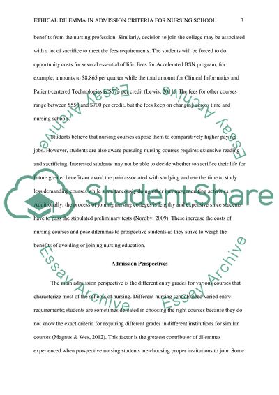 Ethical Dilemma in Admission Criteria for Nursing School
