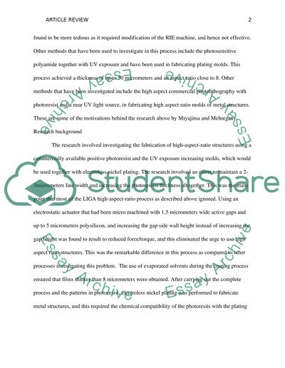 High Aspect Ratio Pholithography for MEMS Application