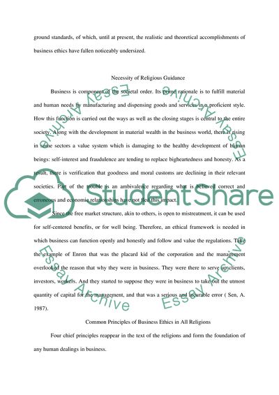 Role of Religious Ethics in Prevailing Business Framework