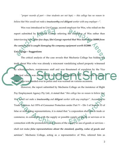 Introduction to commercial law:Uni-Garage v Mechania College and Right Pay Employment Agency Pty. Ltd