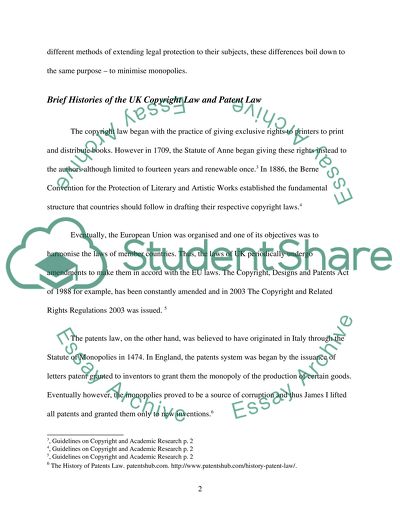 Comparison of the UK Copyright Law and Patent Law