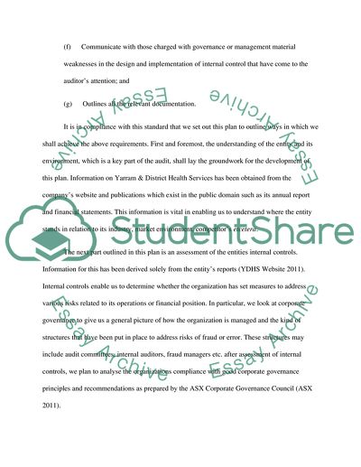 Developing an Audit Plan for Yarram & District Health Service