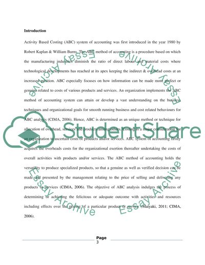 Advanced Management Accounting and Activity Based Costing