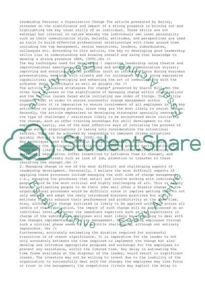 Personal and Organization Change by Bailey