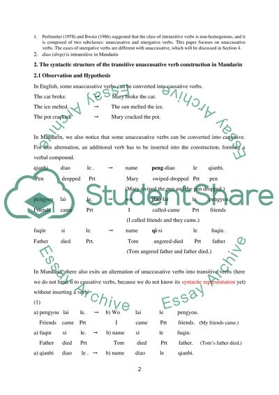 Transitive Unaccusative Verb Constructions in Mandarin